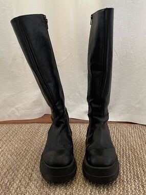 Black Leather Platform Knee High Boots